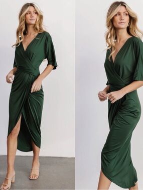BALTIC BORN Solana Dress hunter green ruched dress 3X NWT